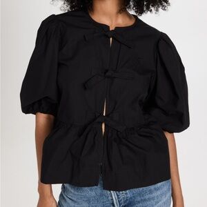 Ganni Black Puff Sleeve Blouse